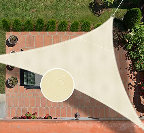 Ommda Sonnensegel Dreieckig Oxfordgewebe 95% Sonnencreme Sonnenschutz Garten Balkon und Terrasse Wasserdicht UV Schutz Beige 5x5x5m von Ommda