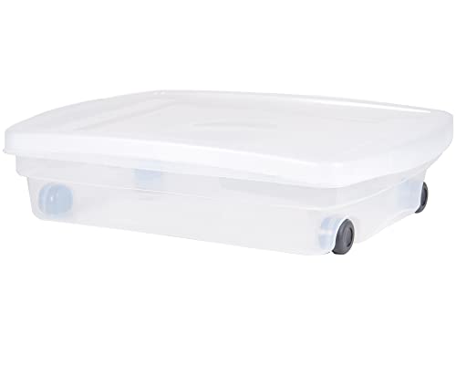 Ondis24 Unterbettbox mit Rollen und Deckel Aufbewahrungskiste aus Kunsttoff stapelbar transparent 40 Liter 68 x 48 x 17,5 (H) cm 100% recyclebar (1) von Ondis24