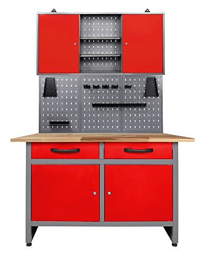 Ondis24 Werkstatteinrichtung rot 3 teilig Werkstatt Werkbank Werzeugschrank Eurolochung Arbeitshöhe 85 cm (Arbeitshöhe 85cm) von Ondis24