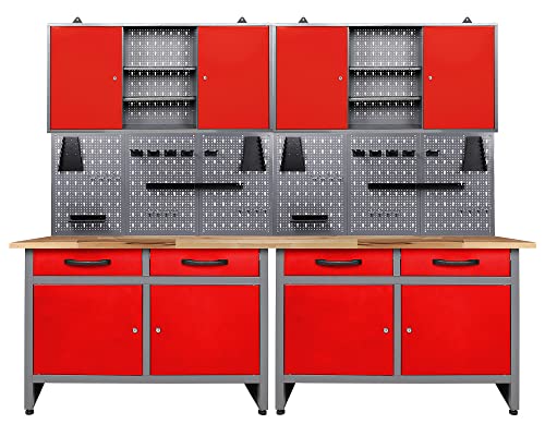 Ondis24 Werkstatteinrichtung rot 6-teilig Werkbank Werkzeugschrank Werkzeugwand/Lochwand mit Haken von Ondis24