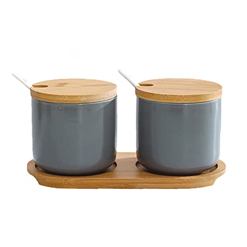 OnePine 2er Set Zuckerdose aus Keramik 260ml Gewürzdose rund mit Deckel und Löffel Elegantes Design für Zuhause und Küche von OnePine