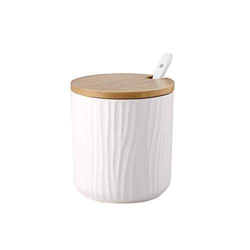 OnePine 300ml/10.56 oz Keramik Gewürzdosen Zuckerdose Keramik Zucker Schüssel mit Löffel und Bambus Deckel für Tee Zucker Salz Gewürze Bei Zuhause und Küche von OnePine