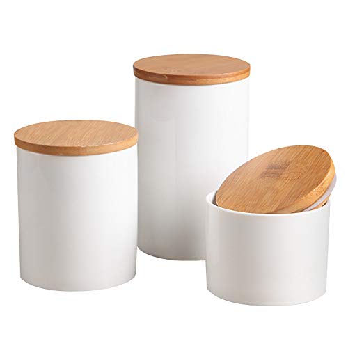 OnePine 3er Set Vorratsdosen Keramik mit Bambusdeckel Vorratsdose Kaffeedose Teedose - Keramik Aufbewahrungsdosen für Tee Kaffee Bohne Zucker Gewürz Nüsse Korn von OnePine