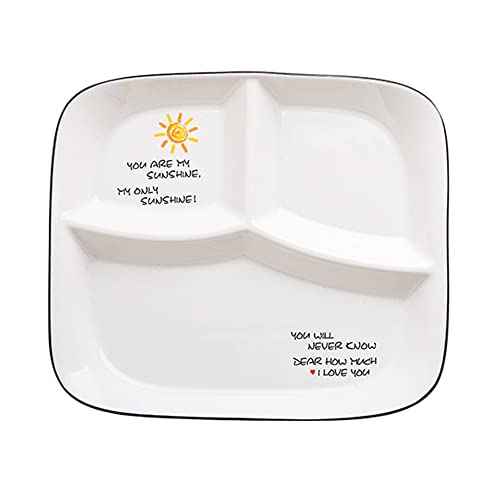 OnePine Servierplatten Porzellan, Salatteller Snackteller mit 3 Fächern, Keramik Diät Teller zur Portionskontrolle von OnePine