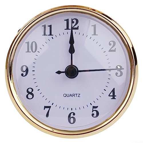 Oniissy Mini 80mm Runde Quarz Insert Uhr Miniatur Bewegung Einstellung Uhr Gold Zifferblatt Lünette Gold Ton arabische Ziffern Loch Einstellung 73mm Durchmesser von Oniissy