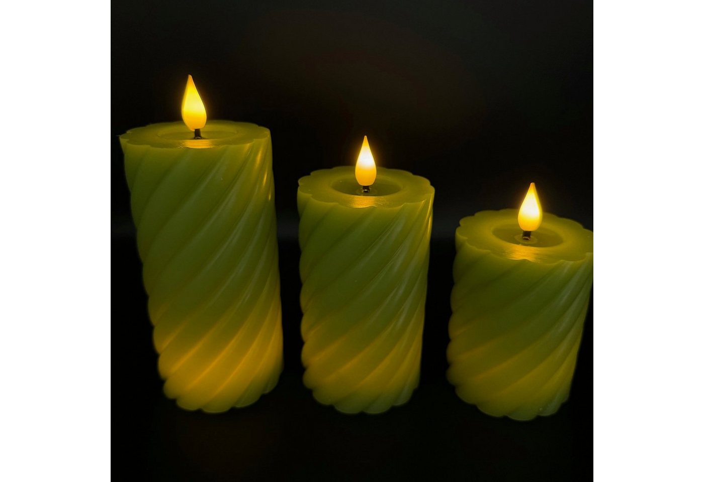 Online-Fuchs LED-Kerze 3 LED-Kerzen gedreht aus Echtwachs mit Timer im Set - (Rosa, Weiß und Grün wählbar), - Spiegelnde Flamme durch Melting Effekt von Online-Fuchs