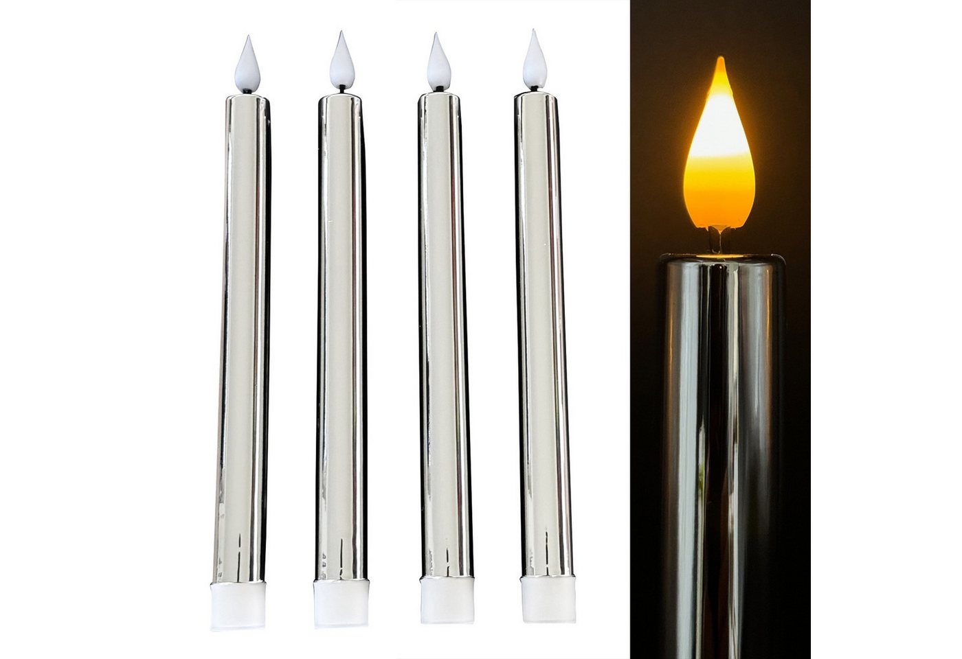 Online-Fuchs LED-Kerze 4 LED Stabkerzen SHINY mit glänzender Oberfläche inkl. Timer (Silber, Gold Ros), flackernde Flamme - 225 von Online-Fuchs