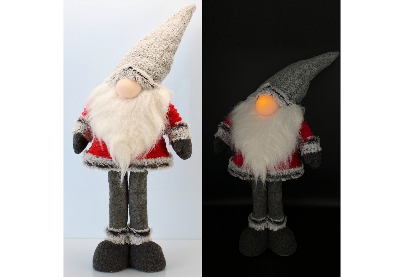Online-Fuchs Weihnachtsfigur Weihnachtswichtel aus Filz mit LED Beleuchtung Gnom (254), 60 cm hoch, Wackelfunktion, Nase beleuchtet von Online-Fuchs