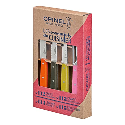 Opinel Küchenmesser- Set du cuisinier 4-teilig, rostfreier Sandvik-Stahl, Schälmesser, Gemüsemesser, Obstmesser, Sparschäler, Bunt von Opinel