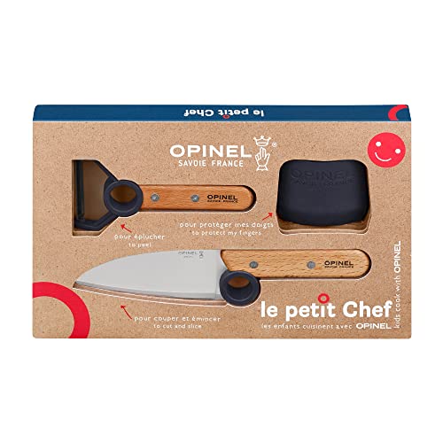Opinel Le Petit Chef Küchenmesser-Set für Kinder, 3-teilig, in Blau, Kochmesser, Fingerschutz, Sparschäler, 254641 von Opinel