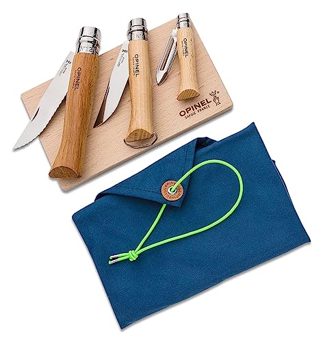 Opinel Outdoor Set mit Messer No. 12, No. 10, No. 6 und einem Buchenholzbrett, 254653 von Opinel