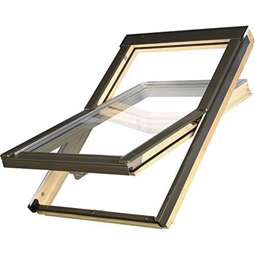 Günstige Dachfenster 114x140 OptiLight B Holz klar lackiert | Schwingfenster mit 2-fach Verglasung | U-Wert Fenster: 1.3 | inkl. Eindeckrahmen von Optilight