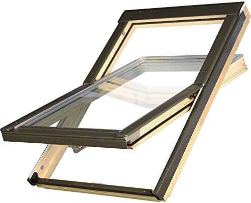 Günstige Dachfenster OptiLight B Holz klar lackiert | Schwingfenster mit 2-fach Verglasung | U-Wert Fenster: 1.3 | inkl. Eindeckrahmen (78x140 cm) von Optilight
