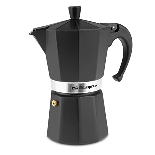 Orbegozo KFN 610 - Italienischer Kaffeekocher aus Aluminium, Kapazität: 6 Tassen, ergonomischer Griff, Sicherheitsventil, abnehmbarer Filter, Schwarz von Orbegozo