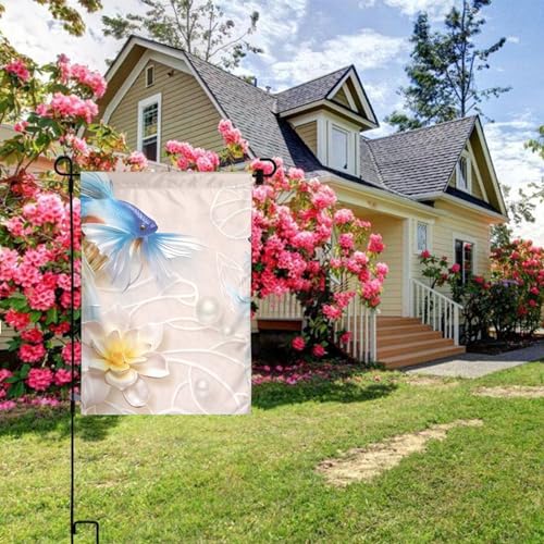 Goldfisch-Lotusblumen-Druck, Gartenflagge, 45 x 30 cm, doppelseitig, für den Außenbereich, Hof, Willkommensflagge, Rasenflagge, Urlaubsbanner für Terrasse, Party, Bauernhaus-Dekoration von OrcoW