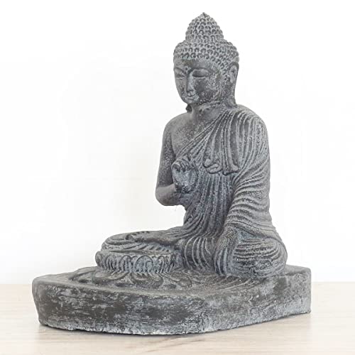 Buddha Kerzenhalter Figur Kerzen Skulptur Stein Lavasand Bali Buddha Gott Garten Deko Teelichthalter 27 cm von Oriental Galerie