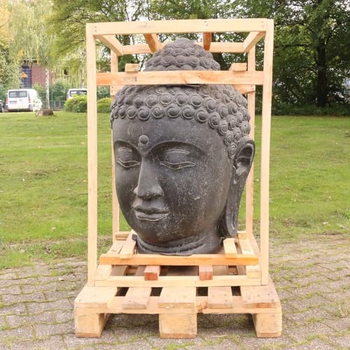 Oriental Galerie Buddha Kopf Figur Skulptur Stein Lavasand Bali Steinfigur Gartenfigur Buddhakopf Garten Deko 100 cm von Oriental Galerie
