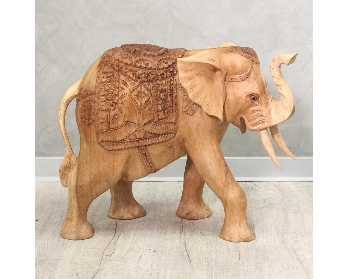 Oriental Galerie Dekofigur Elefant Skulptur mit aufwendiger Schnitzerei Natur 40 cm (1 St) von Oriental Galerie