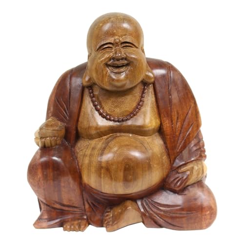 Oriental Galerie Figur Happy Buddha-Figur China Skulptur Sitzend Budai Figur 20 cm Holz Braun Natur mittel von Oriental Galerie