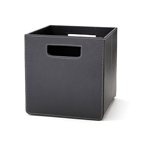 Ørskov & Co. - quadratische Leder Aufbewahrungsbox ohne Deckel - mit praktischem Tragegriff - moderner Zeitschriftenkorb - Lederkorb, handgemacht - schwarz von Orskov