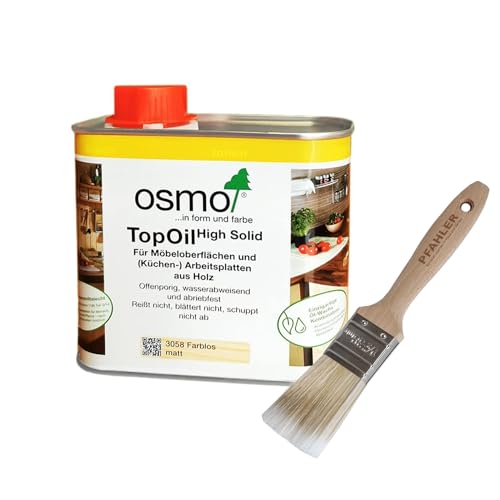 OSMO TopOil 0,5 L 3058 Farblos matt Für Möbeloberflächen und Küchen Arbeitsplatten aus Holz + Flächenstreicher Pinsel von Pfahler von Osmo Holz und Color GmbH&Co.KG