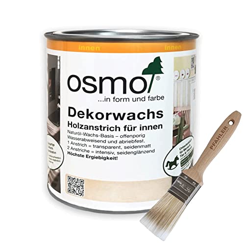 Osmo Dekorwachs Transparent 0,75 l 3102 (Buche leicht gedämpft) + Flächenstreicher Pinsel von Pfahler von Osmo Holz und Color GmbH&Co.KG