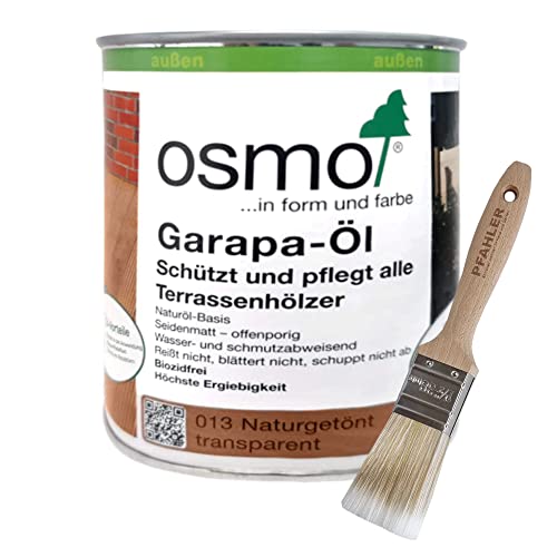 Osmo Garapa-Öl 013 Naturgetönt transparent Terrassen-Öl (0.75 L) + Flächenstreicher Pinsel von Pfahler von Osmo Holz und Color GmbH&Co.KG