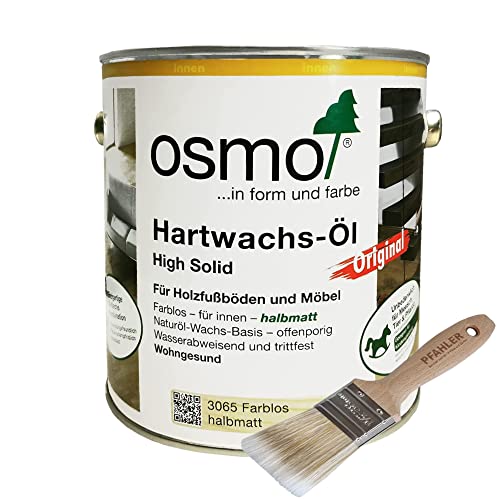 Osmo Hartwachsöl High Solid Original Farblos halbmatt 3065 Original 2,5 l + Flächenstreicher Pinsel von Pfahler Gratis von Osmo Holz und Color GmbH&Co.KG