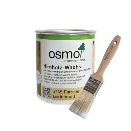 Osmo Hirnholz-Wachs farblos 5735 seidenmatt zum Schutz von Hirnholzenden 375ml + Flächenstreicher Pinsel von Pfahler von Osmo Holz und Color GmbH&Co.KG