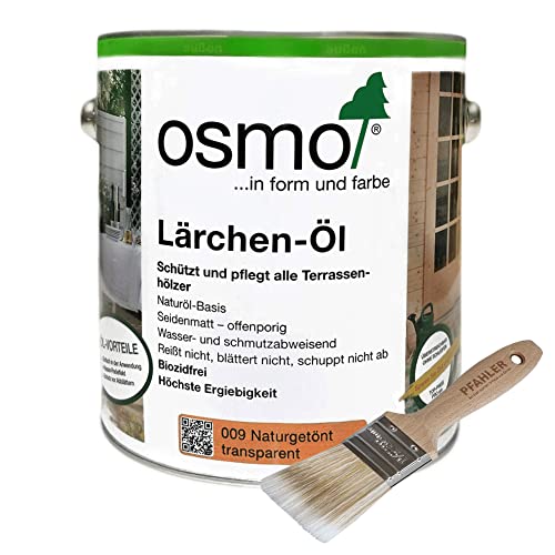 Osmo Terrassen-Öl Lärchen 009 Naturgetönt 2,5 l + Flächenstreicher Pinsel von Pfahler Gratis von Osmo Holz und Color GmbH&Co.KG