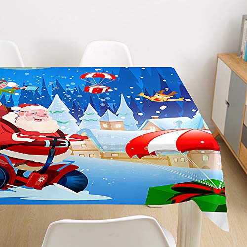 Ouduo 3D Weihnachten Tischdecke Wasserdicht Polyester Rechteckig, Pflegeleicht Fleckschutz Ölfest Abwaschbar Mehrzweck Bedruckte Tischdecke für Home Küche Dekoration (Blau 1,100x140cm) von Ouduo