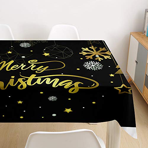 Ouduo 3D Weihnachten Tischdecke Wasserdicht Polyester Rechteckig, Pflegeleicht Fleckschutz Ölfest Abwaschbar Mehrzweck Bedruckte Tischdecke für Home Küche Dekoration (Schwarz,140x160cm) von Ouduo