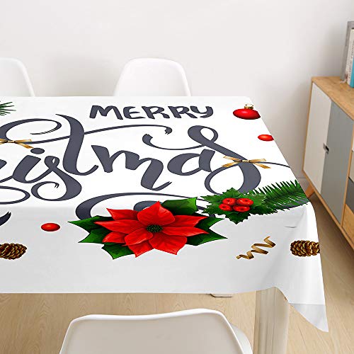 Ouduo 3D Weihnachten Tischdecke Wasserdicht Polyester Rechteckig, Pflegeleicht Fleckschutz Ölfest Abwaschbar Mehrzweck Bedruckte Tischdecke für Home Küche Dekoration (Weiß,140x220cm) von Ouduo