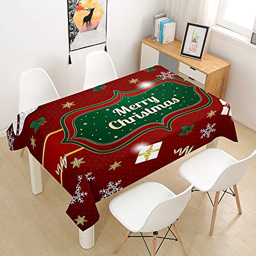 Ouduo Rote Weihnachten Tischdecke Wasserdicht Fleckschutz Ölfest Polyester Rechteckig, Pflegeleicht Abwaschbar Outdoor Garten Deko Mehrzweck Farbe & Größe Wählbar (Weiße Geschenkbox,140x220cm) von Ouduo