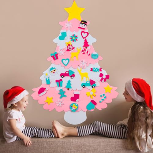 OurWarm Filz-Weihnachtsbaum für Kinder, 35-teiliges DIY-Filz-Weihnachtsbaum-Set für Kleinkinder, Filzbaum für Kinder zum Dekorieren von Weihnachtswanddekorationen, Wandbehang, Weihnachtsbaum von OurWarm