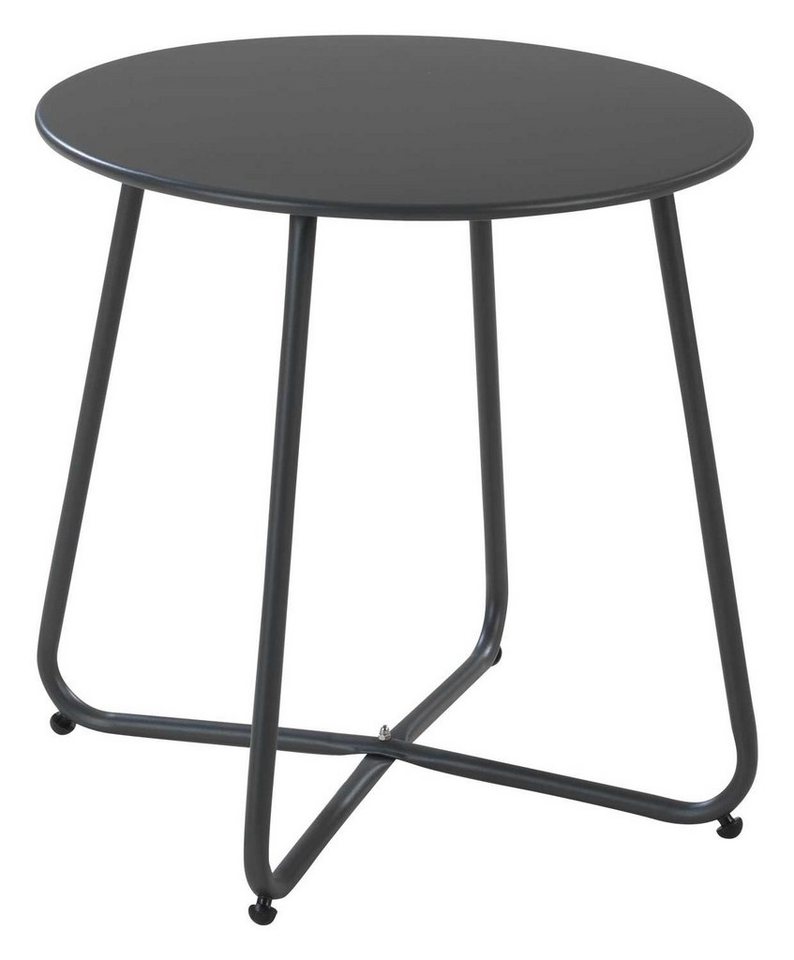 Outdoor Beistelltisch LIAM, Ø 45 cm, Anthrazit, Metallplatte, Stahl, Geeignet für den Außenbereich, verstellbare Nivellierung von Outdoor