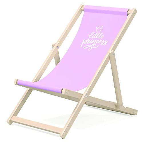 Outentin Kinder Liegestuhl für Garten - Premium Liegestuhl Kinder Holz für Balkon und Strand - Sonnenliege für Kinder - Modernes Design - Liegestuhl Kinder Outdoor - Motiv Kleine Prinzessin von Outentin