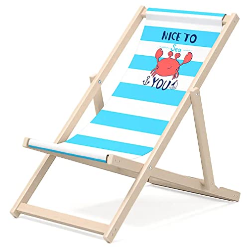 Outentin Kinder Liegestuhl für Garten - Premium Liegestuhl Kinder Holz für Balkon und Strand - Sonnenliege für Kinder - Modernes Design - Liegestuhl Kinder Outdoor - Motiv Krabbe von Outentin