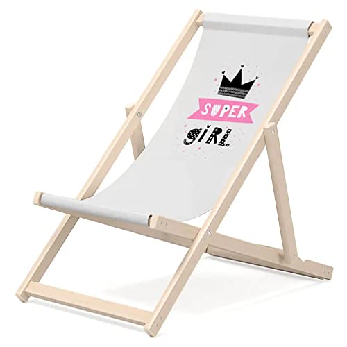 Outentin Kinder Liegestuhl für Garten - Premium Liegestuhl Kinder Holz für Balkon und Strand - Sonnenliege für Kinder - Modernes Design - Liegestuhl Kinder Outdoor - Motiv super Girl von Outentin