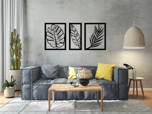 Outentin Moderne Wanddeko Wohnzimmer - Deko für Wohnzimmer Wand - 3d Wanbilder - Wandskulpturen - Große Wand Dekoration in Schwarz -Perfekt für schlafzimmer küche und büro - 101 x 45 cm (Blätter) von Outentin