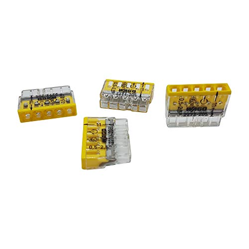 50 Stück Wago 2273-205 COMPACT-Verbindungsdosenklemme Ø 0,5-2,5 mm², 5-polig, transparent/gelb von WAGO