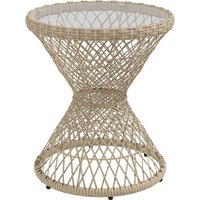 Couchtisch Beistelltisch Boho-Design, Glasplatte, PE-Rattan, 45 cm x 45 cm x 52 cm, Natur - Braun von Outsunny