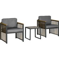 Outsunny Gartenmöbel-Set 3-tlg., Bistro-Set inkl. Couchtisch, 2 Stühle, Gartensitzgruppe mit Kissen, Gartengarnitur Balkonmöbel für Terrasse, Grau von Outsunny