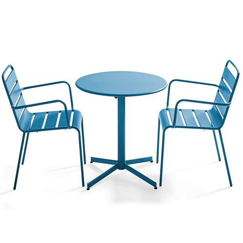 Oviala Palavas – Gartentisch und 2 Sessel, Metall, Blau Pacific von Oviala