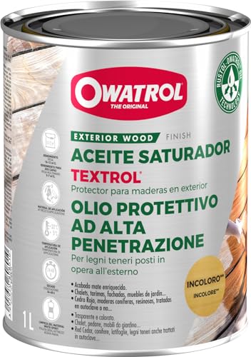 OWATROL – TEXTROL – 1 L – Eiche hell – Holzsättiger für den Außenbereich auf natürlicher Pflanzenölbasis für Holzhäuser, Zäune, Gartenhäuser, Holzfassaden, Terrassen, Möbel von OWATROL