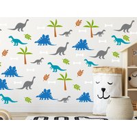 Dinosaurier Aufkleber, Bunte Jungen Schlafzimmer Wanddeko, Kinderzimmer Wandkunst, Muster Vinyl Aufkleber von OwenWallArt