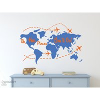 Flugzeug Mit Karte Wandtattoo - The Places You'll Go Kinderzimmer Zitat Pilot Wandaufkleber Junge Mädchen Dekor von OwenWallArt