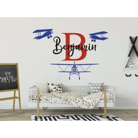 Flugzeug Mit Namen Aufkleber, Personalisierter Name Wandsticker, Junge Schlafzimmer Wanddekoration, Kinderzimmer Wandkunst von OwenWallArt