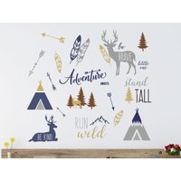 Wald Kiefer Mit Hirschen Wandtattoos, Abenteuer Pfeile Berge Aufkleber, Jungenzimmer Dekor, Aufkleber Für Kinderzimmer Dekor von OwenWallArt