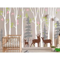 Wandtattoa Wald, Birkenbaum Kiefern Wanddeko, Kinderzimmer Große Birkenbaum, Waldbaum Wandsticker von OwenWallArt